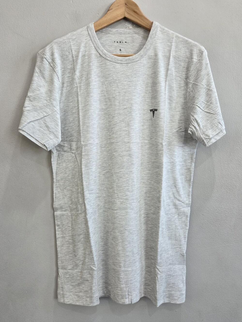 TESLA 3D Logo Tee Shirt Crew Neck Official Short Sleeve Light Gray Men's Small